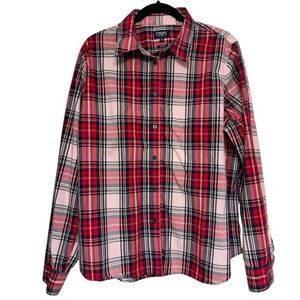 Chaps Men's Red Plaid Button Shirt. No Iron. Cotton. Sz XXL